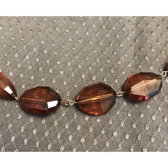 Vintage Brown Beaded Ribbon Necklace With Rhinestone Accents - Picture 4 of 5